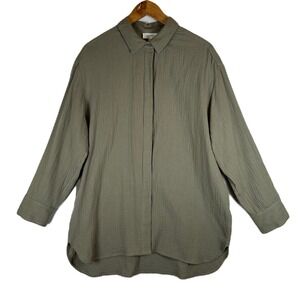 Haven Well Within Green Double Gauze Cotton Oversized Button Down Shirt M
